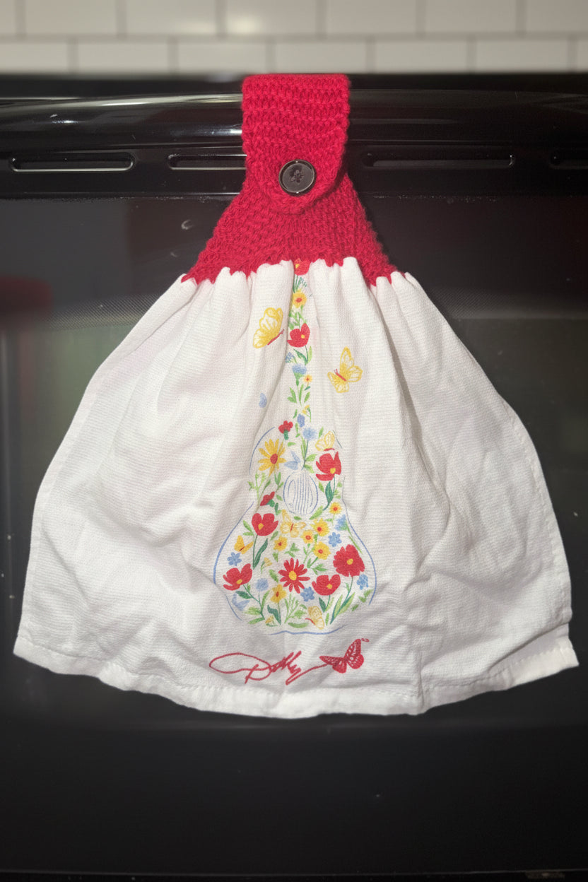 Knit top hanging towel