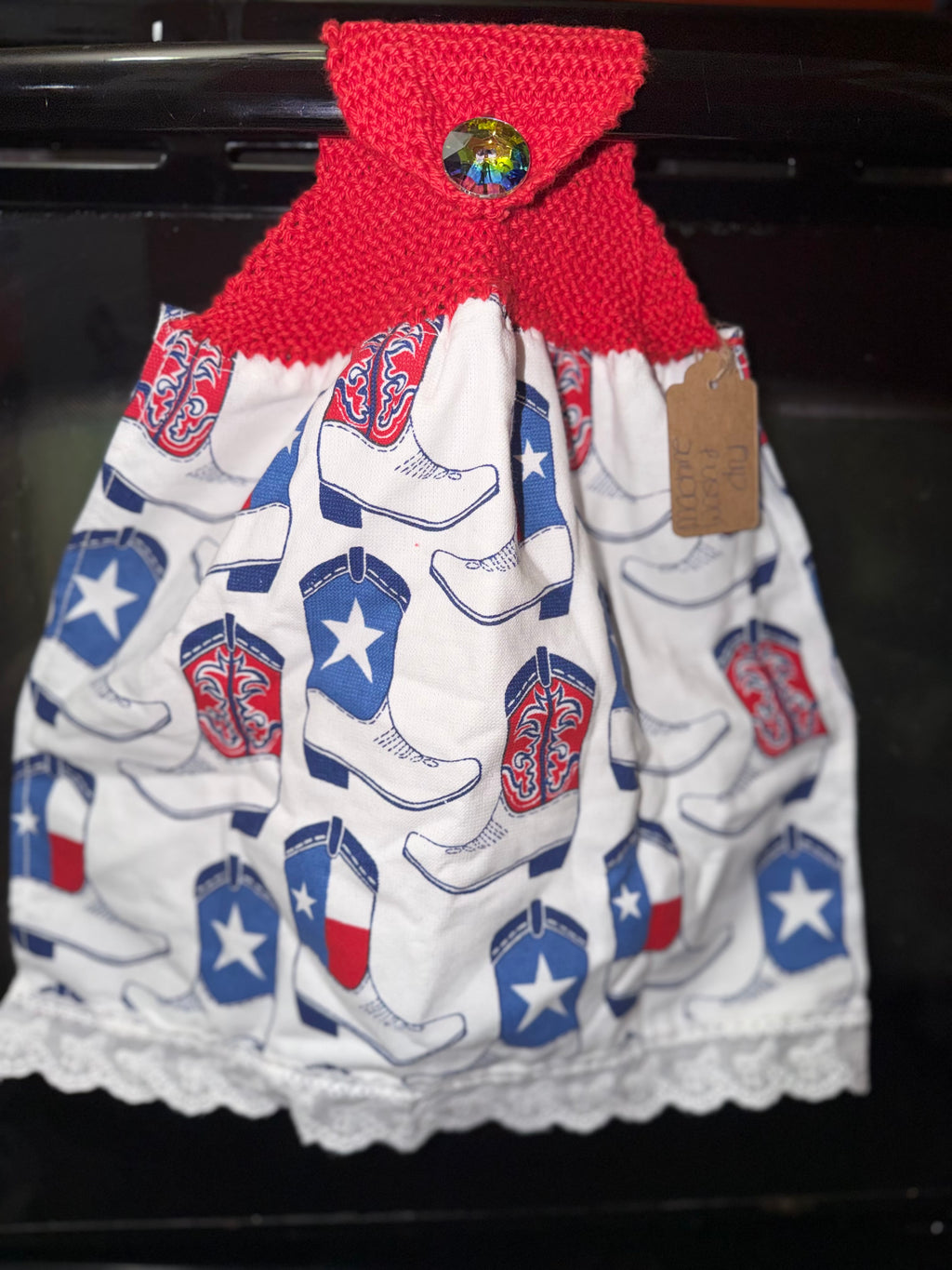 Knit top hanging towel