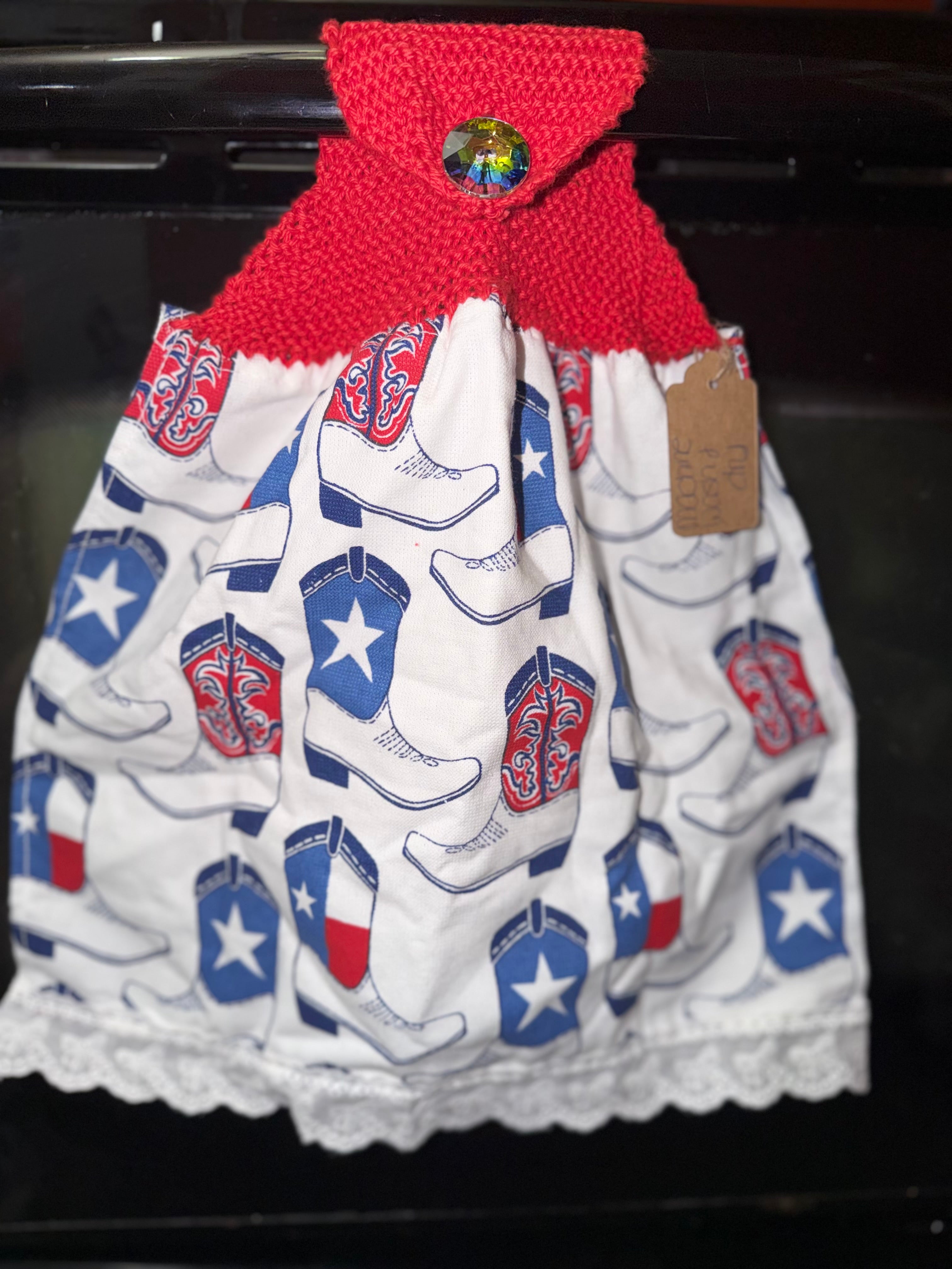 Knit top hanging towel