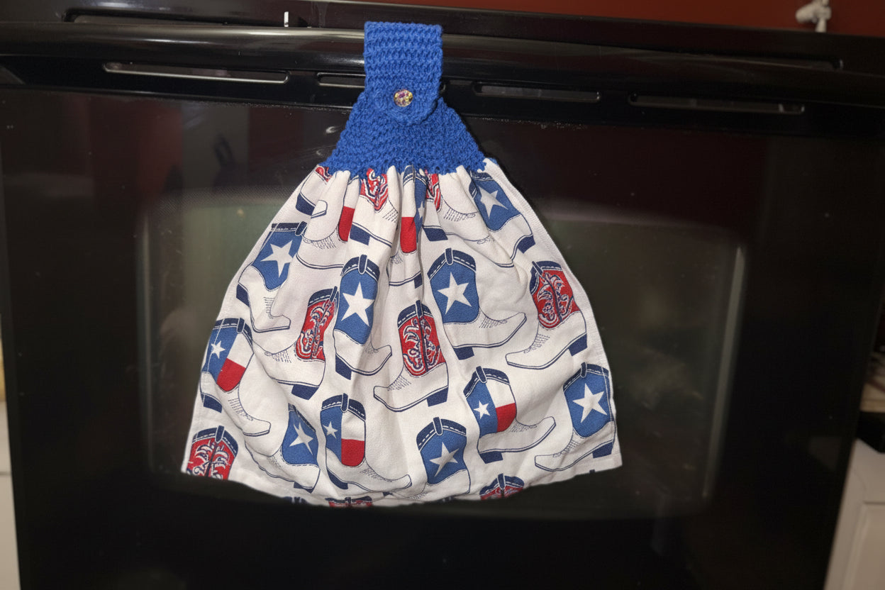 Knit top hanging towel