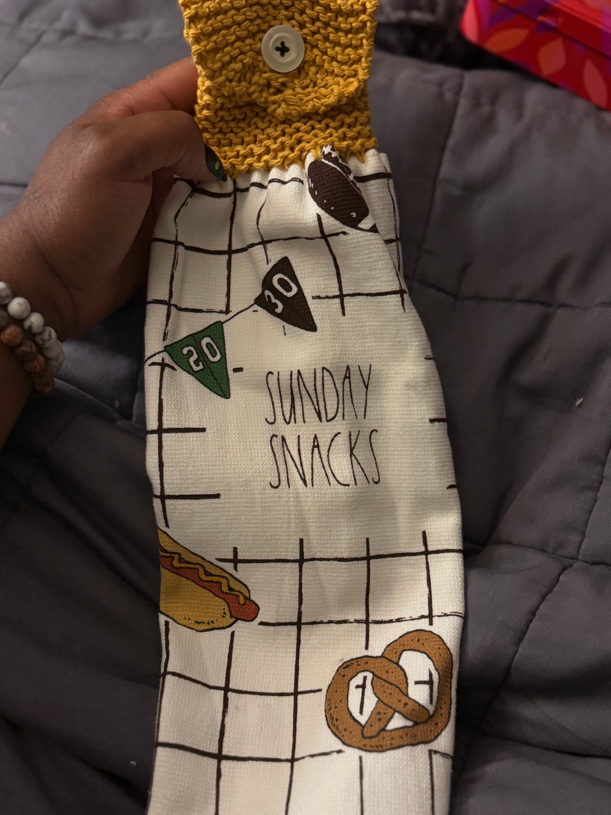 Football kitchen knit top hanging towel