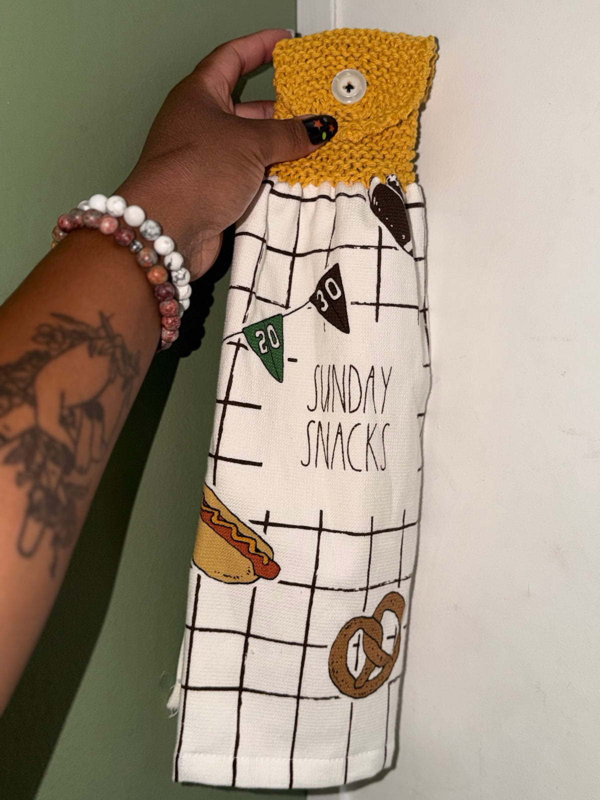 Football kitchen knit top hanging towel